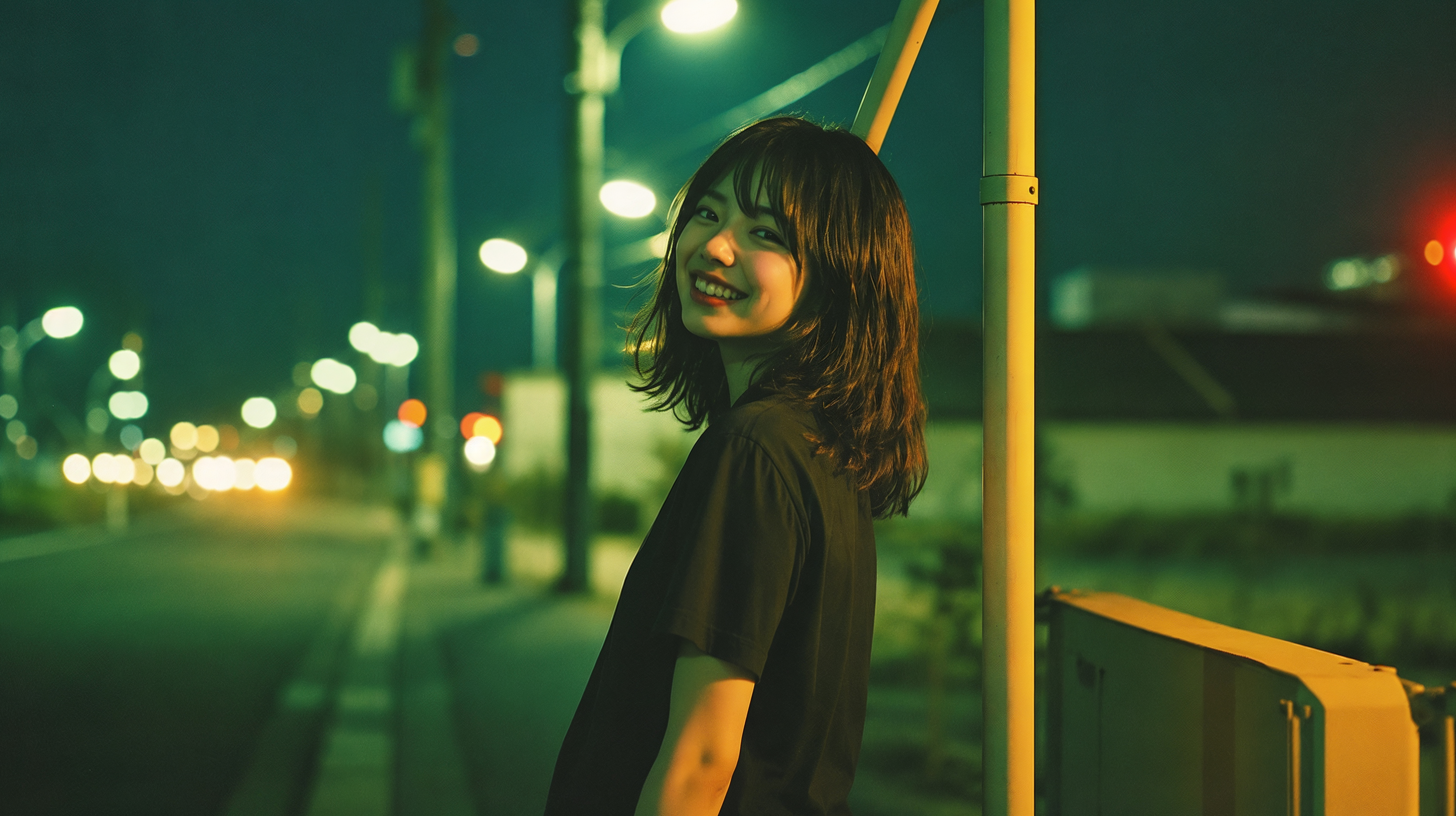 街中で振り返る若い女性のポートレート no.13