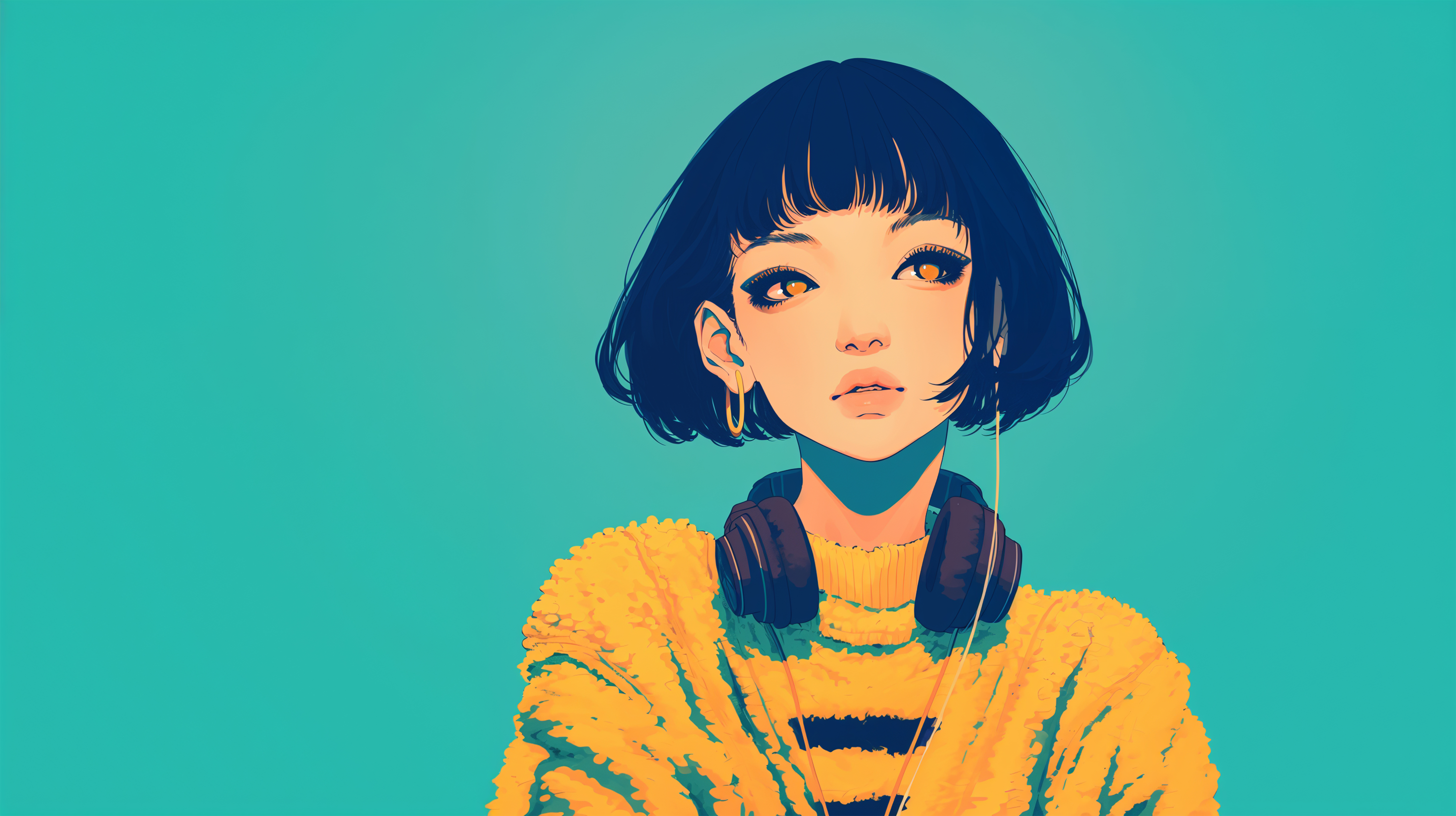 ヘッドホンwoクールな女の子のイラスト no.1
