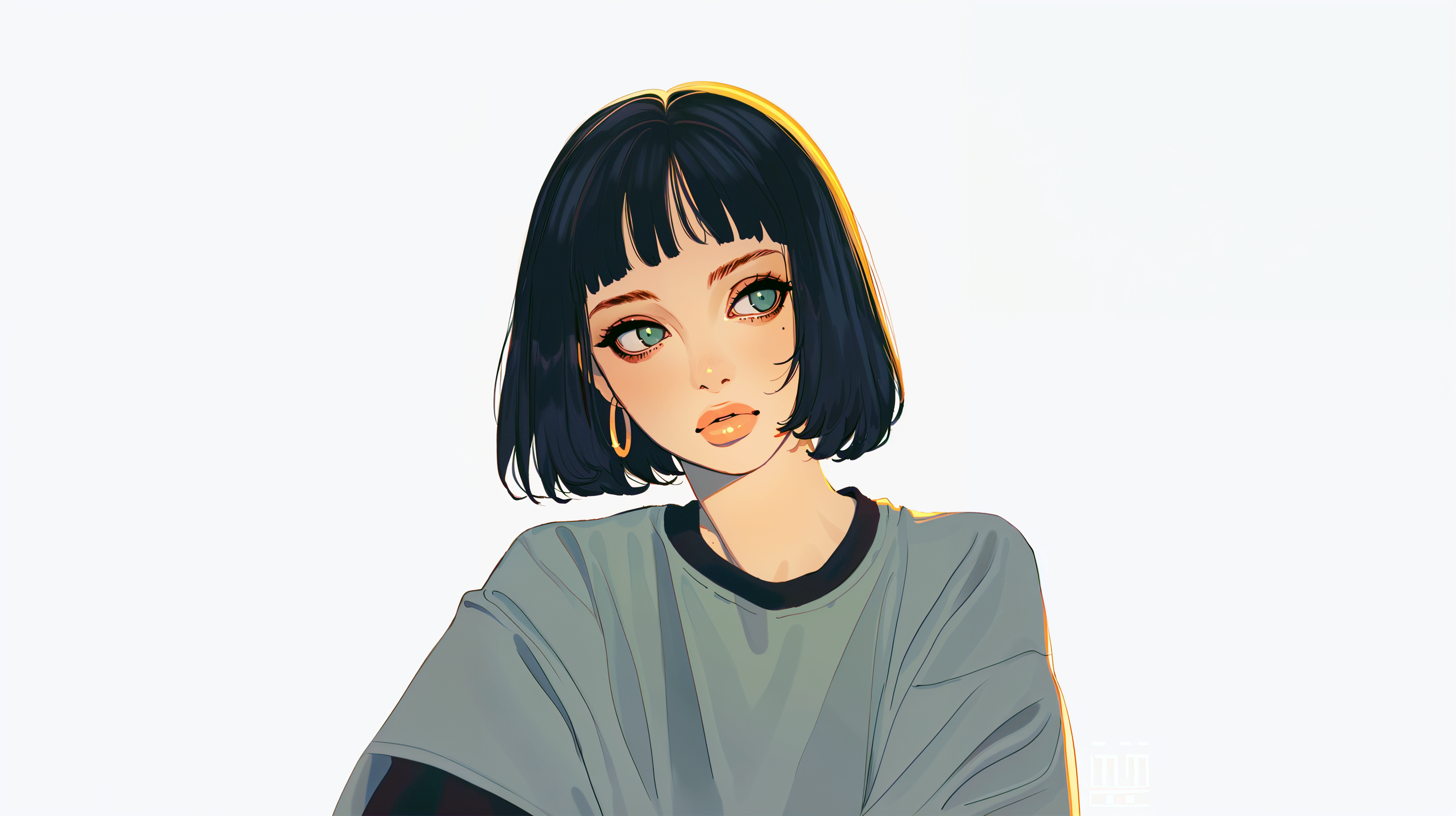 ビックTシャツを着たクールな女性のポートレートイラスト no.2