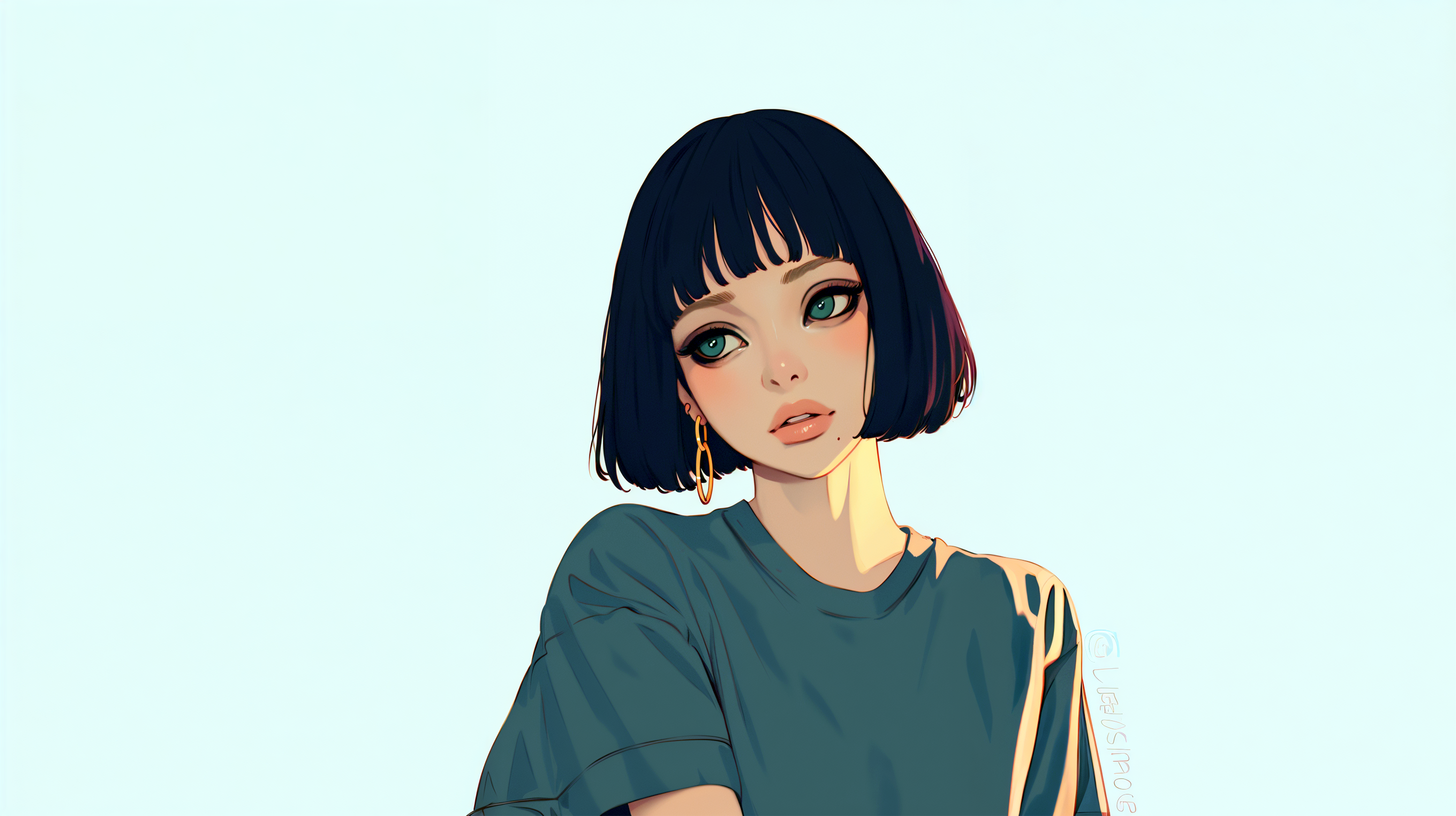 ビックTシャツを着たクールな女性のポートレートイラスト no.3