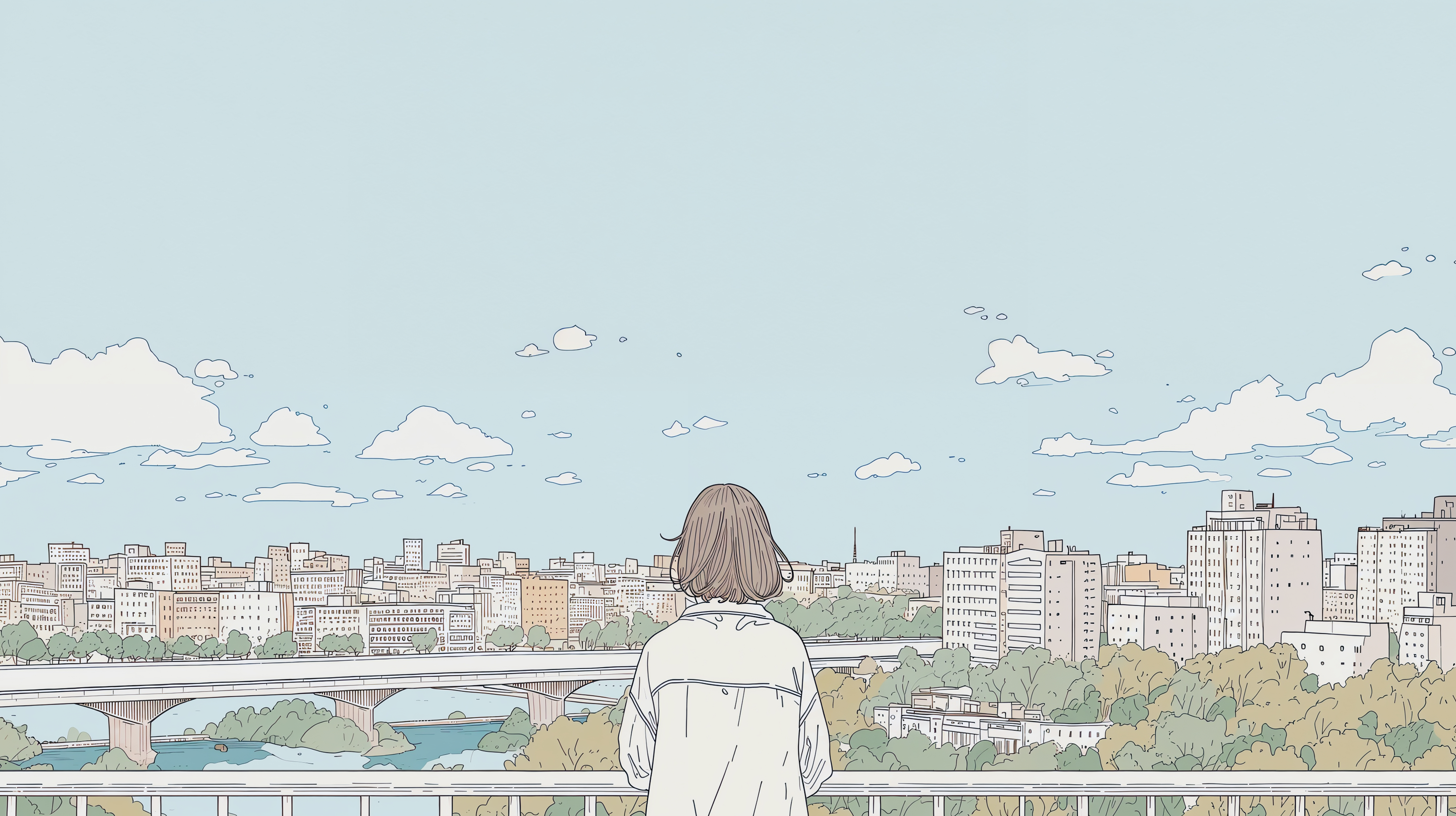 橋の上から街を眺める女の子の後ろ姿 no.5