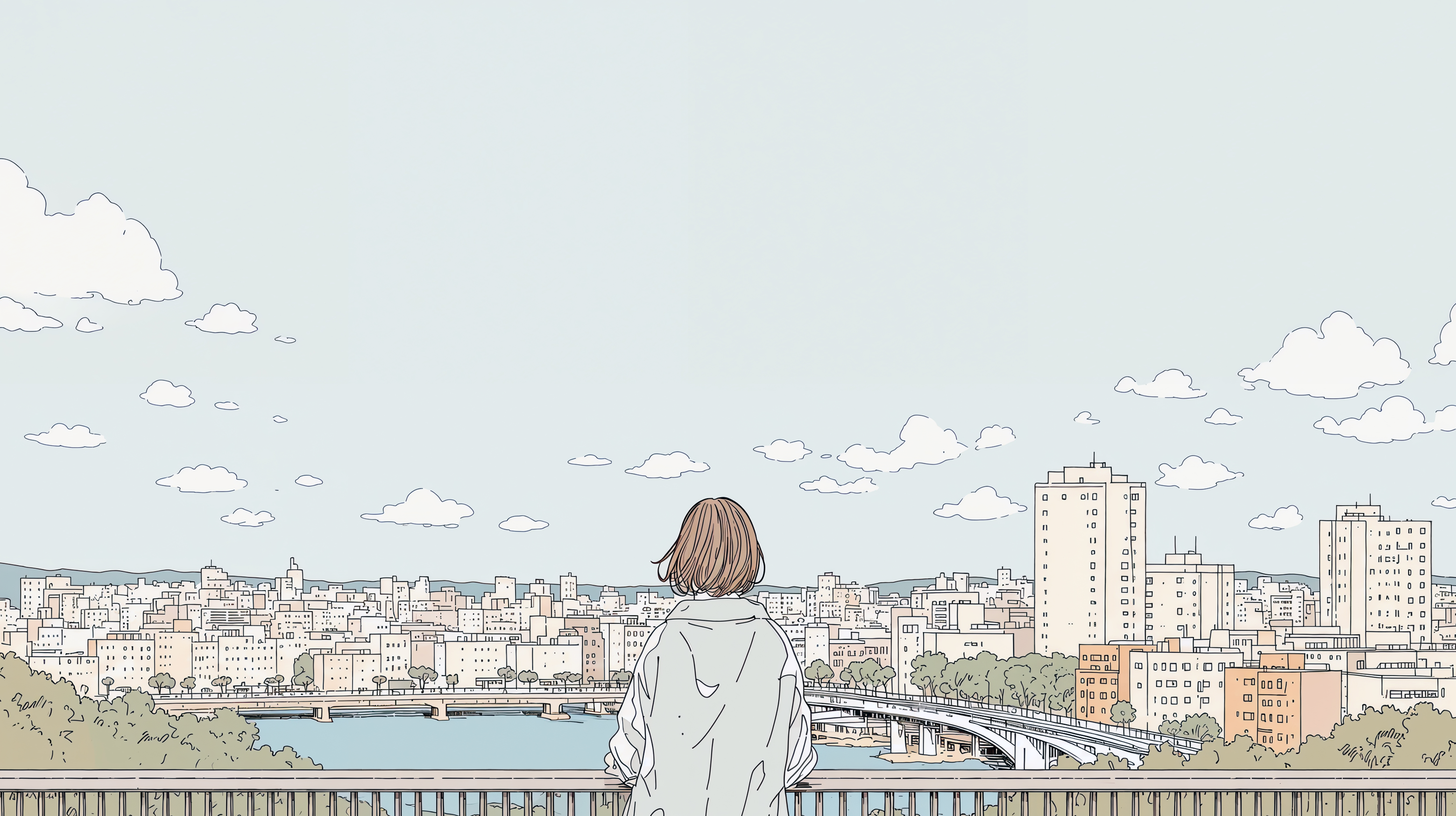 橋の上から街を眺める女の子の後ろ姿 no.8