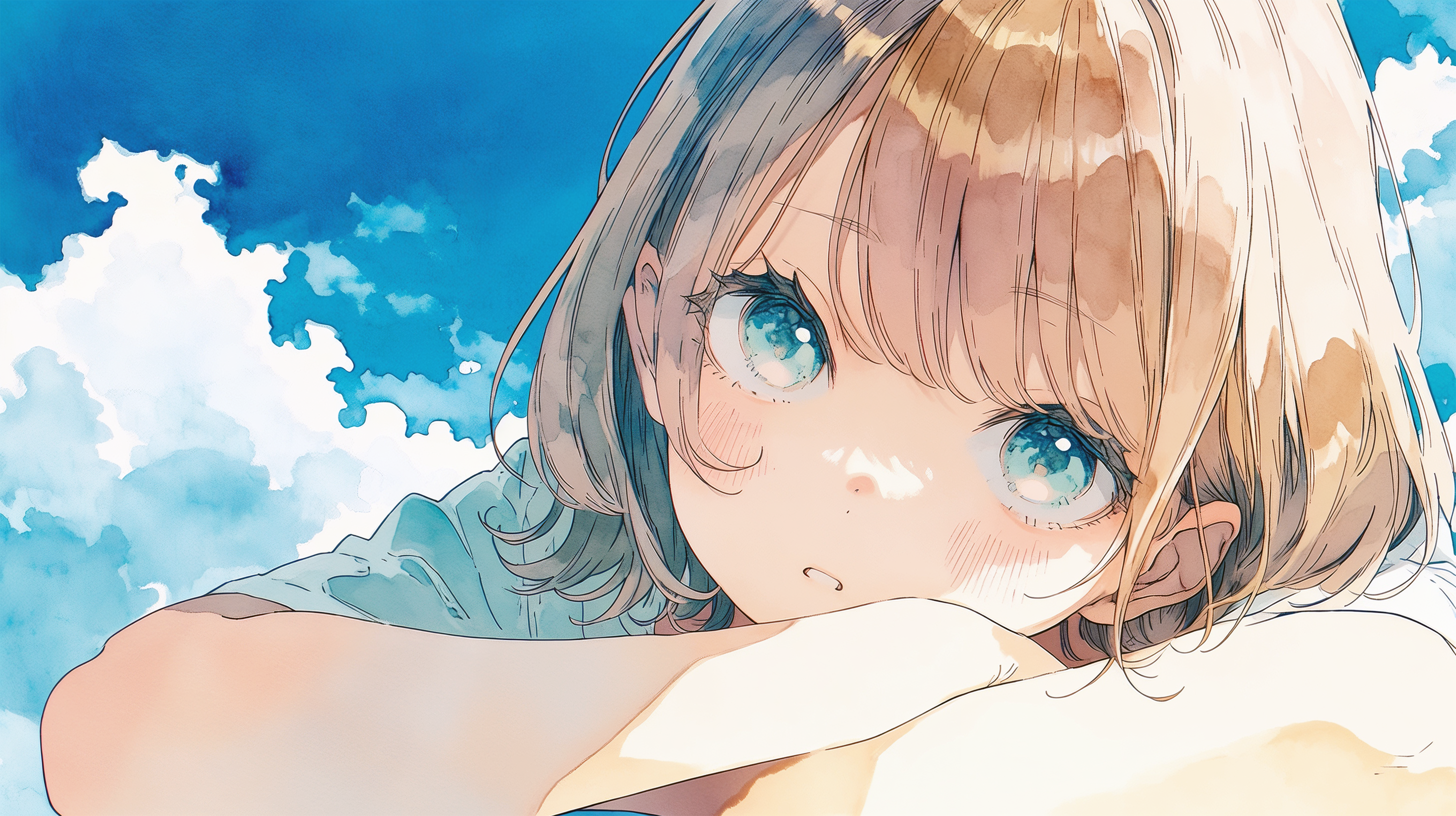 夏の空と気だるそうな女の子のアップイラスト no.2