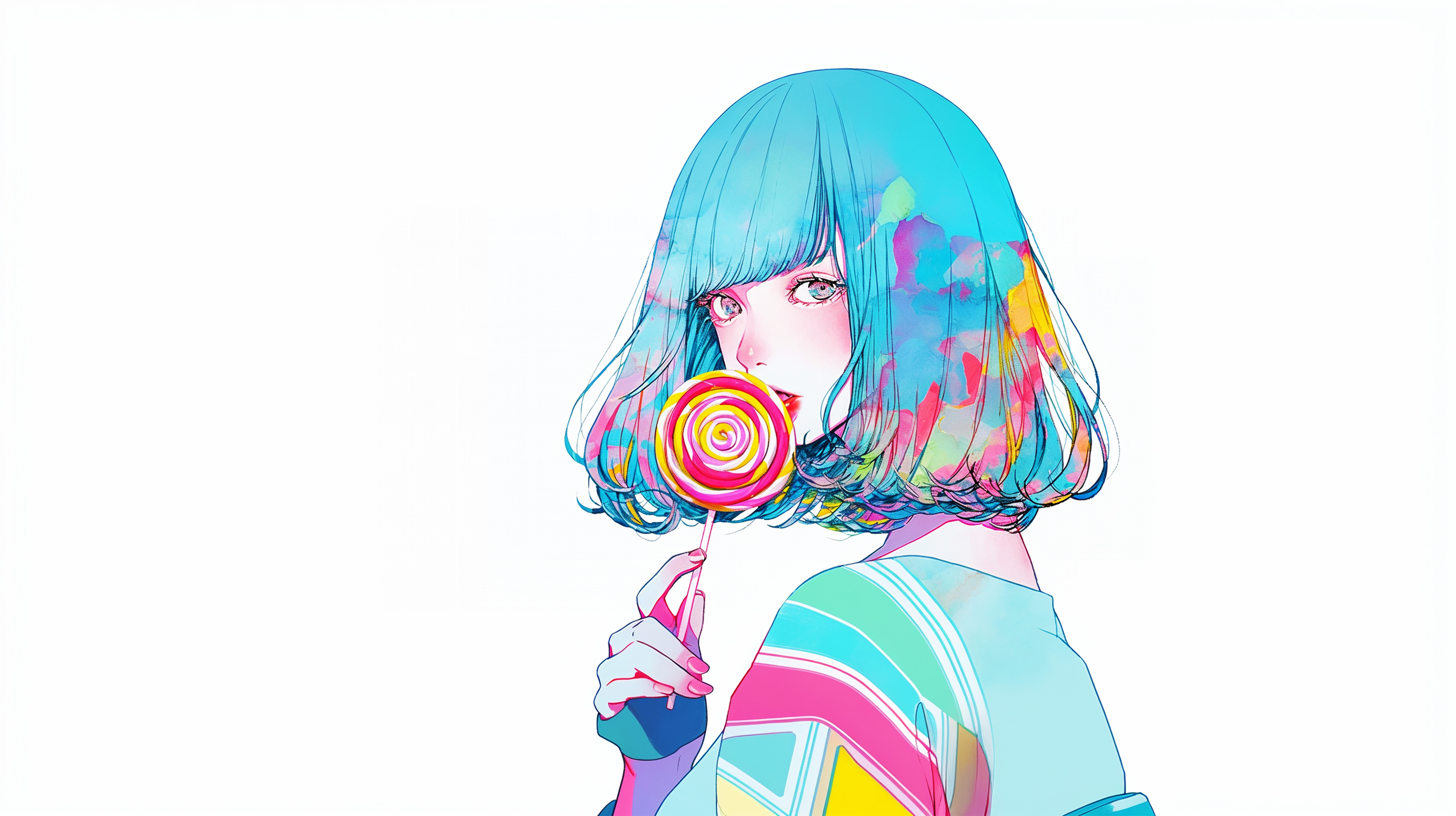 大きなキャンディを持つカラフルな女の子イラスト no.1