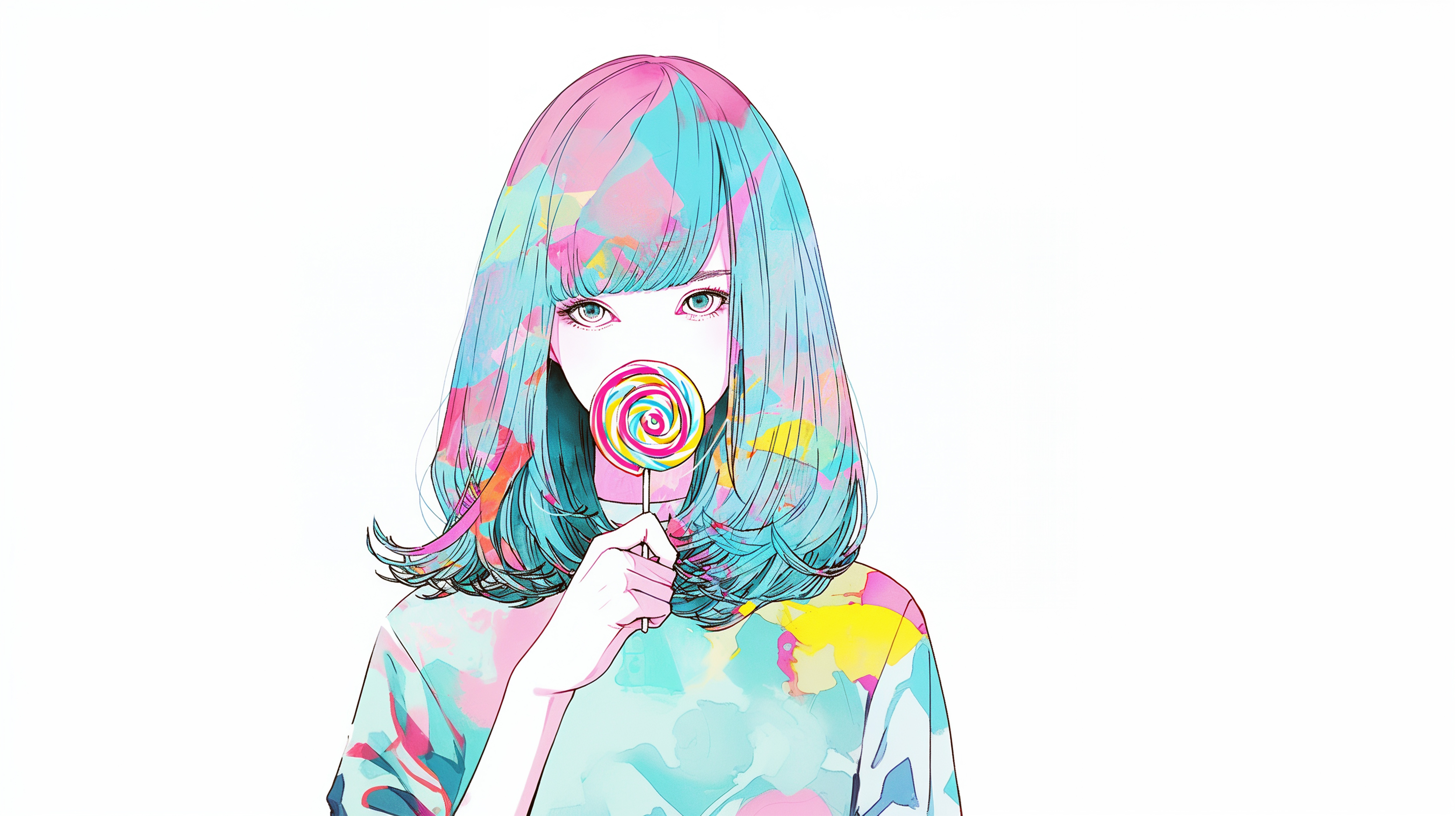 大きなキャンディを持つカラフルな女の子イラスト no.3