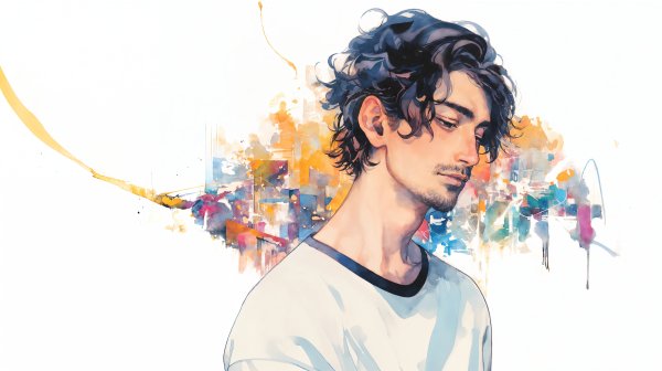 男性の水彩アートポートレートイラスト no.1
