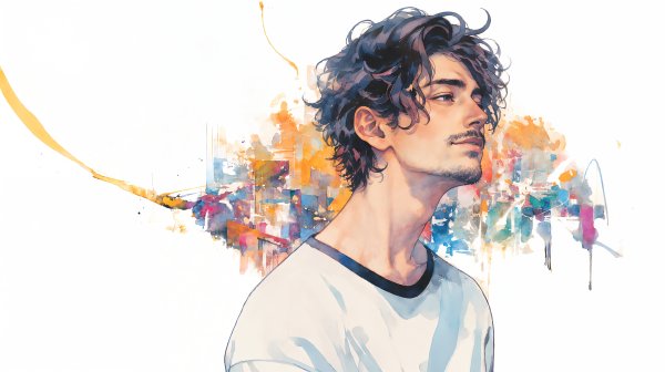 男性の水彩アートポートレートイラスト no.2