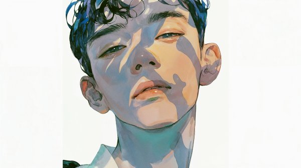 爽やかな男性のアートポートレート水彩イラスト no.4