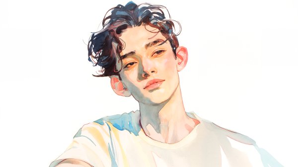 爽やかな男性のアートポートレート水彩イラスト no.6
