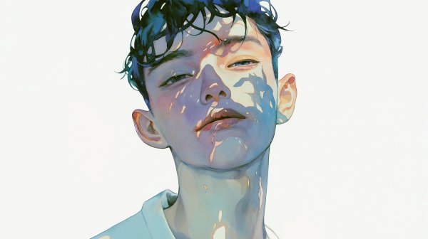 爽やかな男性のアートポートレート水彩イラスト no.9