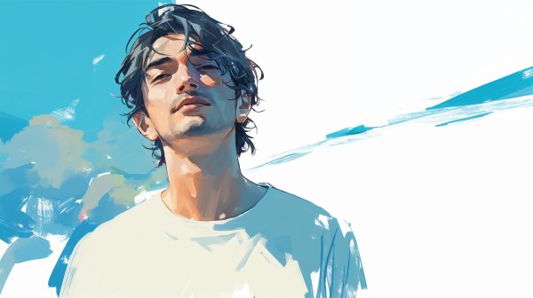 水彩で描かれた若い男性のポートレートイラスト no.1