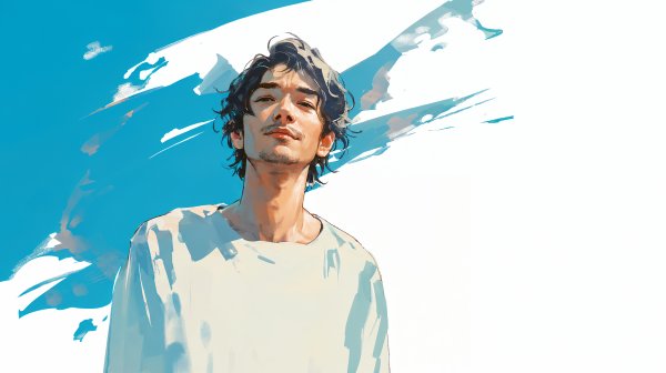 水彩で描かれた若い男性のポートレートイラスト no.3