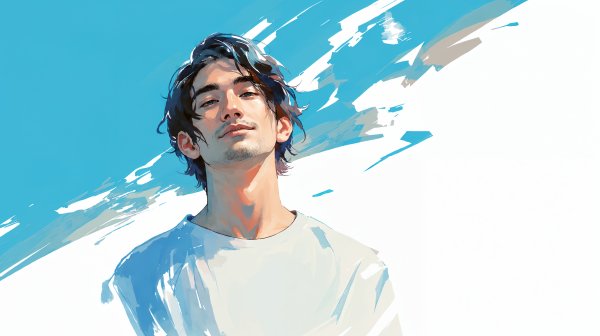 水彩で描かれた若い男性のポートレートイラスト no.4
