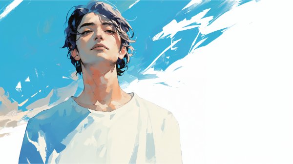 水彩で描かれた若い男性のポートレートイラスト no.5