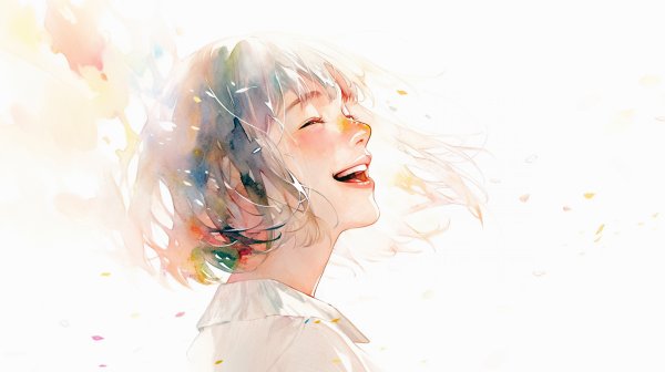 笑顔の女性の水彩で描かれた優しいタッチのイラスト no.1