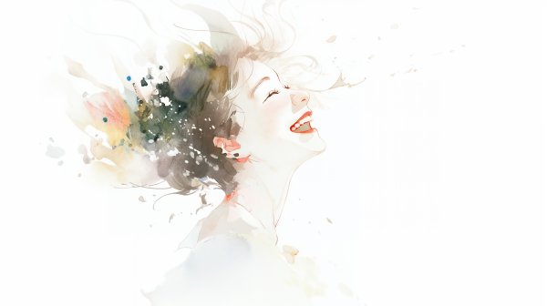 ドレスを着た弾ける笑顔の女性の水彩イラスト no.5