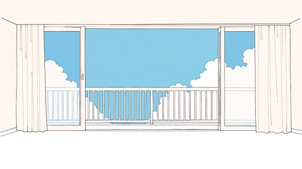 マンションの窓から見える空の風景イラスト no.2