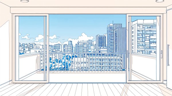 マンションの窓から見える空の風景イラスト no.3