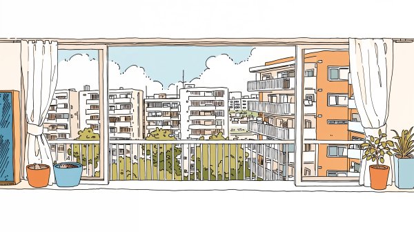 マンションの窓から見える空の風景イラスト no.5