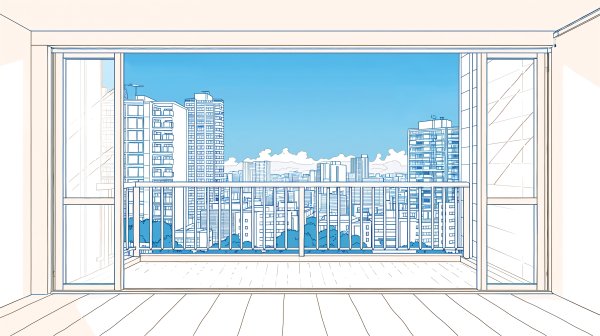 マンションの窓から見える空の風景イラスト no.6