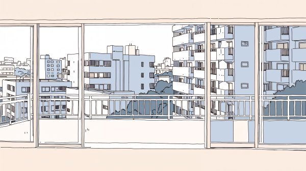 マンションの窓から見える空の風景イラスト no.7