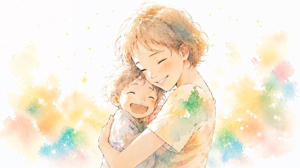子供を抱きしめる女性の水彩イラスト no.1