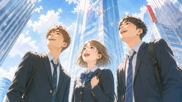都会の空を見上げる若い男女 no.2