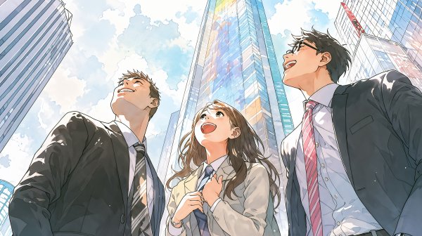 都会の空を見上げる若い男女 no.5