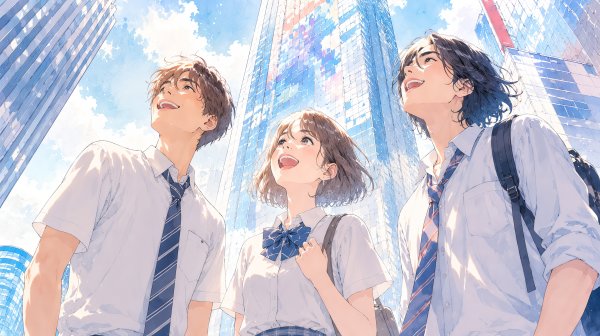 都会の空を見上げる若い男女 no.6