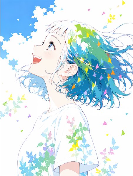 上を見上げる若い女性の水彩で描かれた横顔ポートレートイラスト no.2