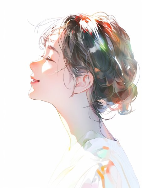 目を閉じて光を感じる女性の横顔イラスト