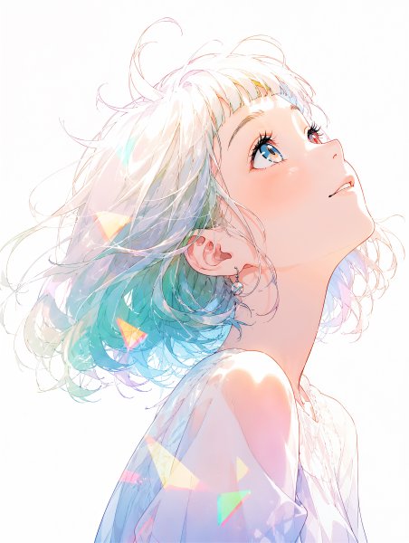 光の中で空を見上げる女性の横顔 no.1