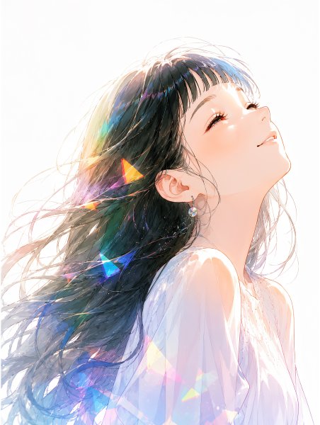 光の中で空を見上げる女性の横顔 no.3