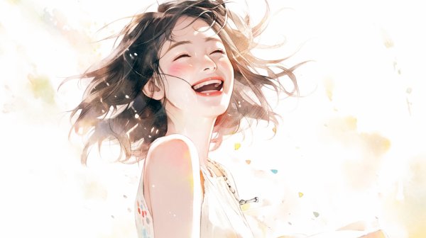 笑顔で振り返る女性のポートレートイラスト no.1