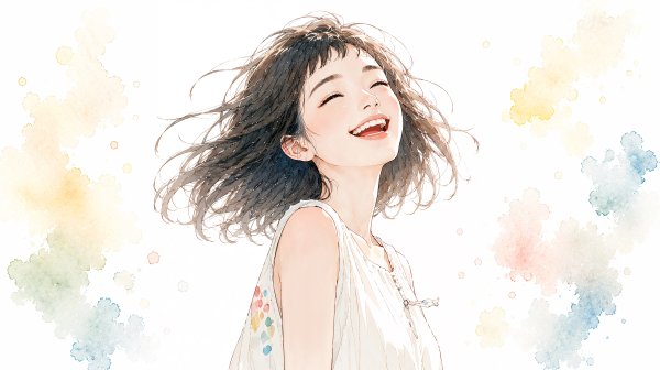 笑顔で振り返る女性のポートレートイラスト no.3
