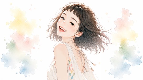 笑顔で振り返る女性のポートレートイラスト no.4