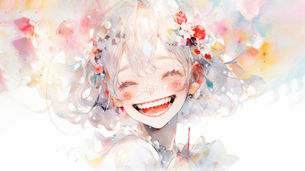 カラフルな水彩で描かれた可愛い笑顔の女の子