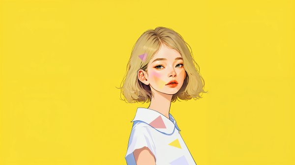 ビタミンカラーの背景と可愛い女性のポートレートイラスト no.1
