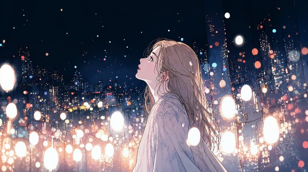 キラキラ光る星を見上げる女性のイラスト no.3