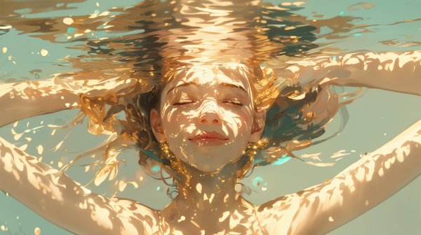 水の中で目を閉じるリラックスした女性の写真風 no.1