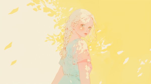 木漏れ日の中で振り返る女性の水彩イラスト no.3