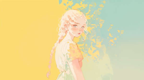 木漏れ日の中で振り返る女性の水彩イラスト no.5