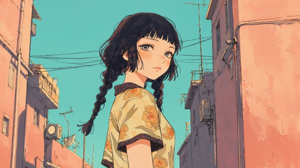 夕暮れの路地裏で振り返るノスタルジックな女の子 no.1