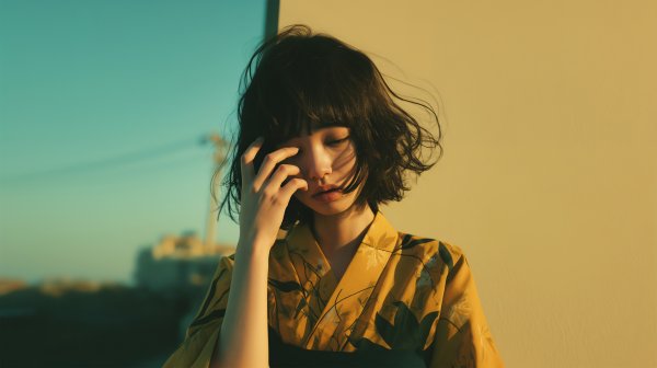 浴衣を着た女の子のエモーショナルなポートレート写真風素材 no.1
