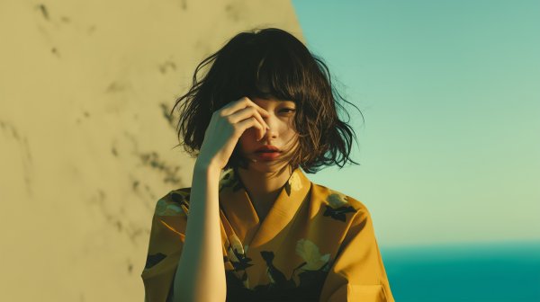 浴衣を着た女の子のエモーショナルなポートレート写真風素材 no.2