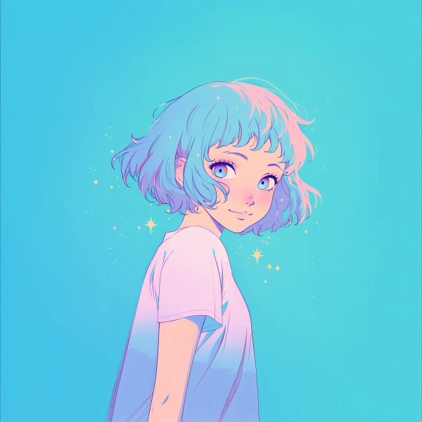 振り返るレトロアニメガールの可愛いポートレートイラスト no.1
