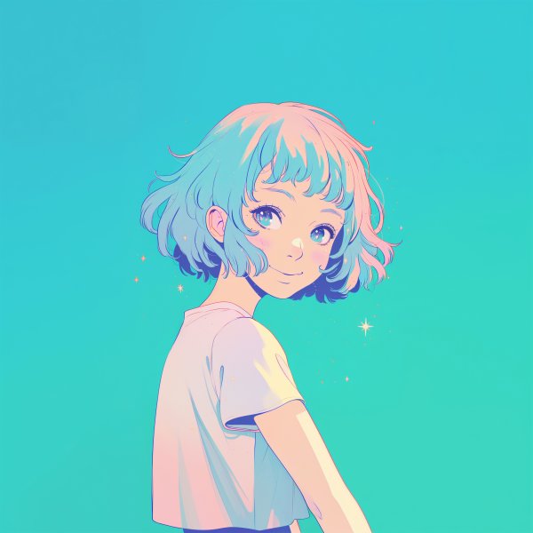 振り返るレトロアニメガールの可愛いポートレートイラスト no.2