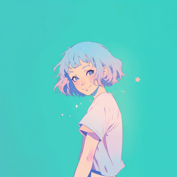 振り返るレトロアニメガールの可愛いポートレートイラスト no.3