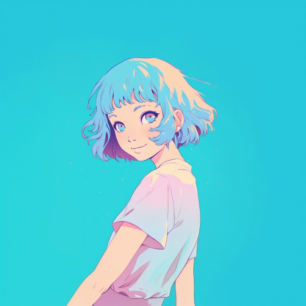 振り返るレトロアニメガールの可愛いポートレートイラスト no.4