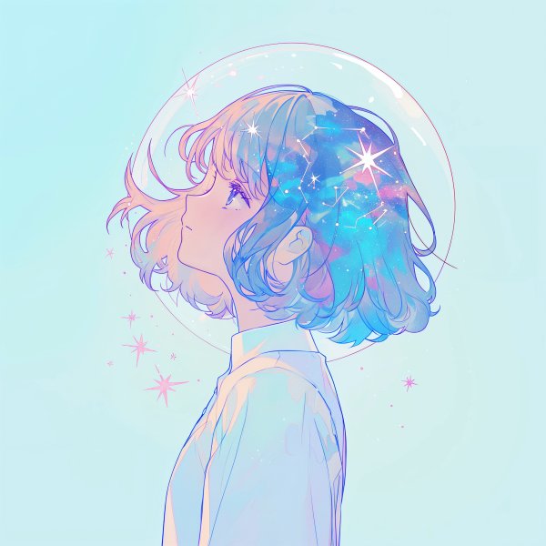 宇宙チックレトロな女の子の横顔ポートレートイラスト no,2